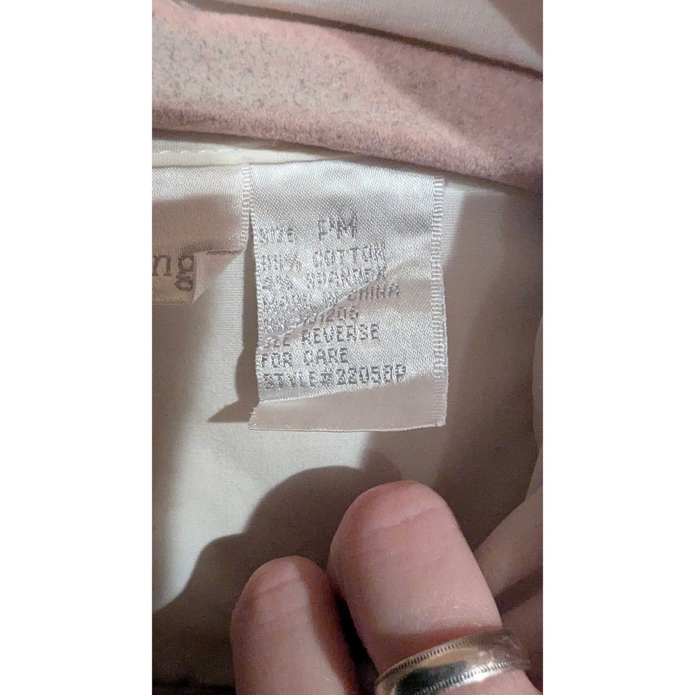 Soft Surroundings Button Down PM Ivory Cotton Stretch Flared Cuff Coastal - Picture 7 of 8
